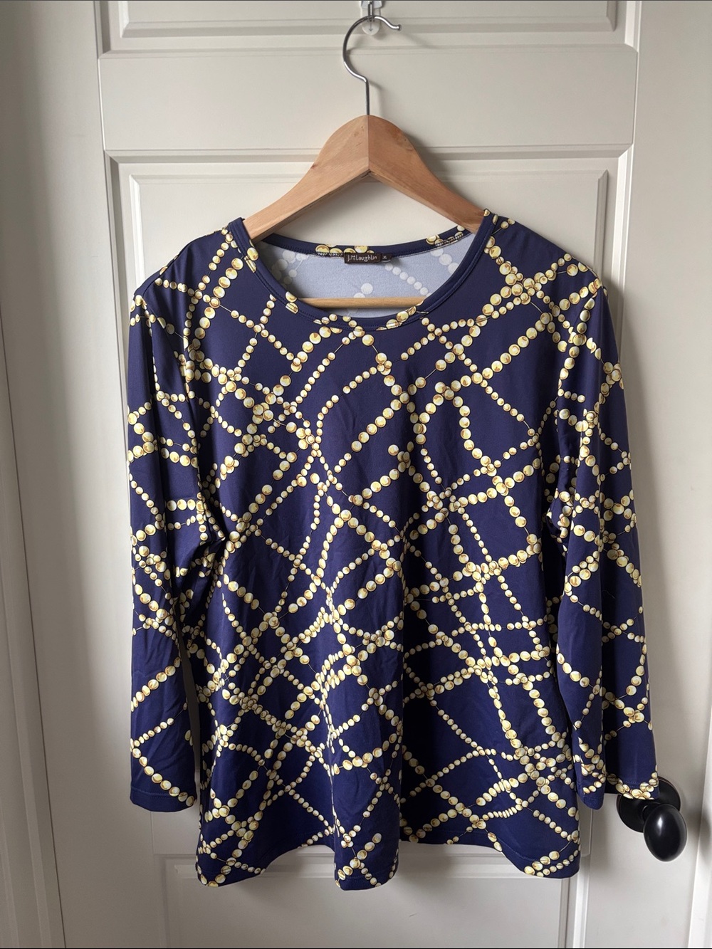 J. McLaughlin Blue & Gold Chain-Print Long Sleeve Women's Top-XL